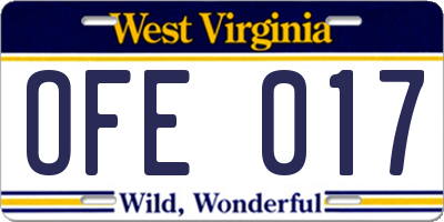 WV license plate OFE017