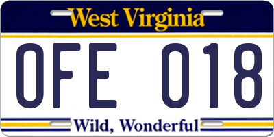 WV license plate OFE018