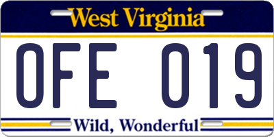 WV license plate OFE019