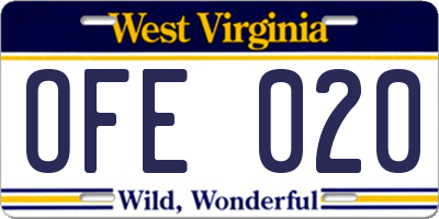 WV license plate OFE020