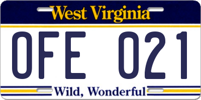 WV license plate OFE021