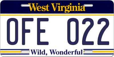 WV license plate OFE022