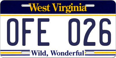 WV license plate OFE026