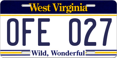 WV license plate OFE027