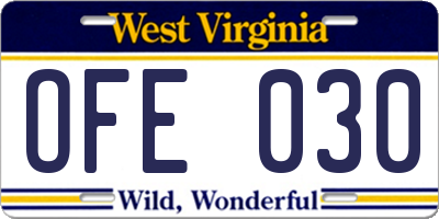 WV license plate OFE030