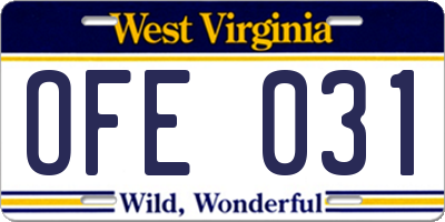 WV license plate OFE031