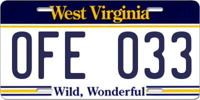 WV license plate OFE033