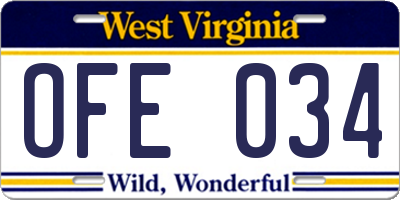 WV license plate OFE034