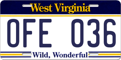 WV license plate OFE036