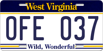 WV license plate OFE037