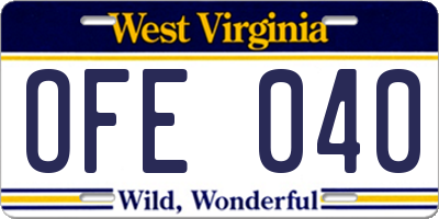 WV license plate OFE040