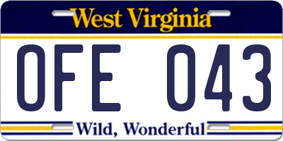 WV license plate OFE043