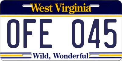 WV license plate OFE045