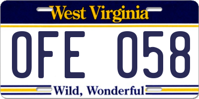 WV license plate OFE058