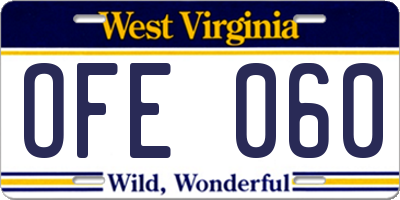 WV license plate OFE060