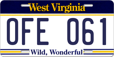 WV license plate OFE061