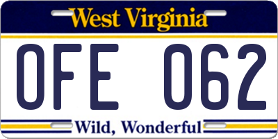 WV license plate OFE062