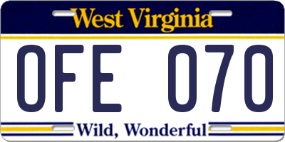 WV license plate OFE070