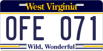 WV license plate OFE071