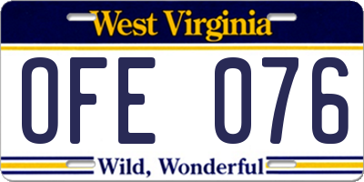 WV license plate OFE076