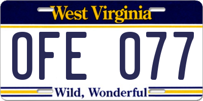 WV license plate OFE077