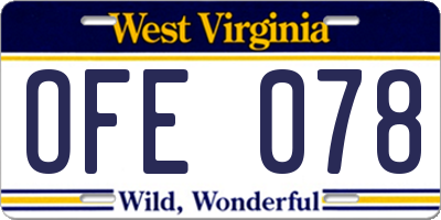 WV license plate OFE078