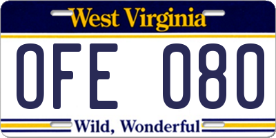 WV license plate OFE080