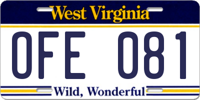 WV license plate OFE081