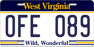 WV license plate OFE089