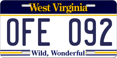 WV license plate OFE092