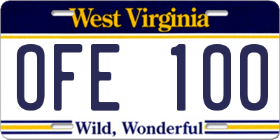 WV license plate OFE100
