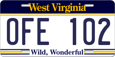 WV license plate OFE102