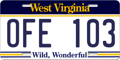 WV license plate OFE103
