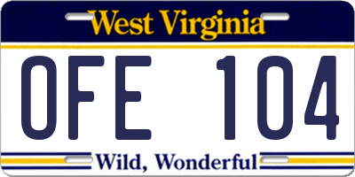 WV license plate OFE104