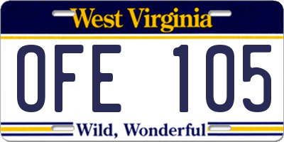 WV license plate OFE105