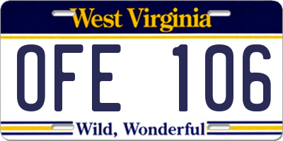 WV license plate OFE106