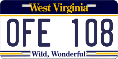 WV license plate OFE108
