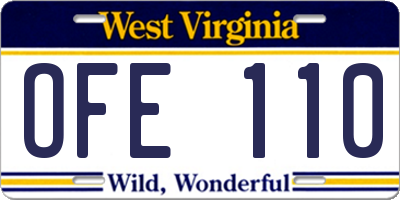 WV license plate OFE110