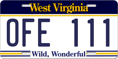 WV license plate OFE111