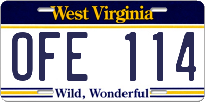 WV license plate OFE114