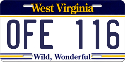WV license plate OFE116