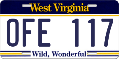 WV license plate OFE117