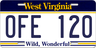 WV license plate OFE120