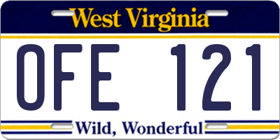 WV license plate OFE121
