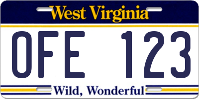 WV license plate OFE123