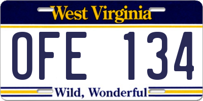 WV license plate OFE134