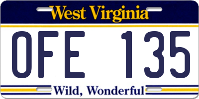 WV license plate OFE135