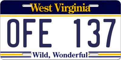 WV license plate OFE137