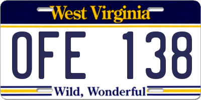WV license plate OFE138