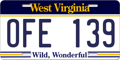WV license plate OFE139